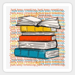 Just Keep Creating // Writing Inspiration // Vintage Writer Stack of Books Magnet